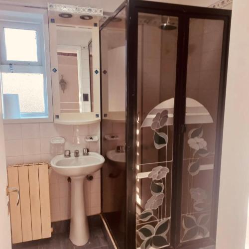 a bathroom with a sink and a shower at USHUAIA MG in Ushuaia