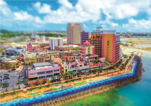 a model of a city next to the water at Blue Steak Wonder Chatan in Chatan