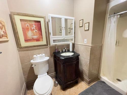 a bathroom with a toilet and a sink at THE RED STAR ROOM A in Niagara Falls