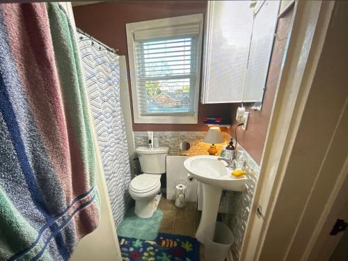 ロアノークにあるCozy and spacious all inclusive main level apartment in a multi unit homeのトイレと洗面台のある小さなバスルーム
