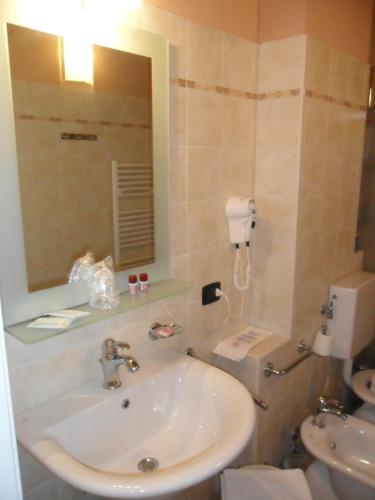a bathroom with a sink and a mirror at Agriturismo Al Navile in Malalbergo