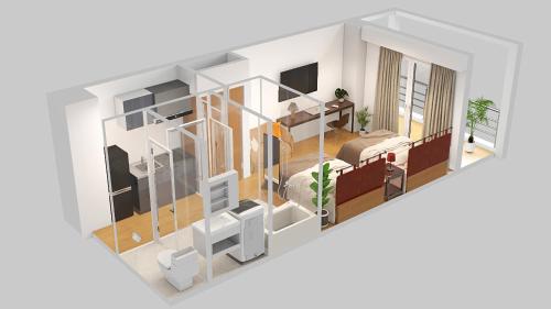 a rendering of a small apartment room at b&天下茶屋店 in Osaka