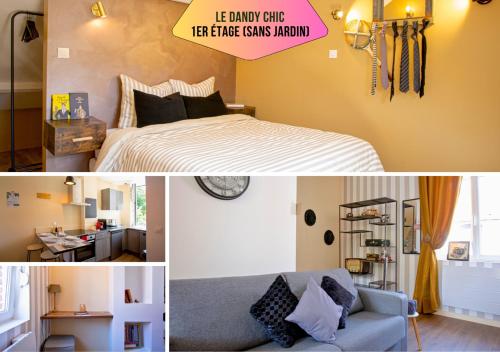 uma colagem de fotografias de um quarto com uma cama em Ask Home - Le Boho Chic & Le Dandy em Valenciennes