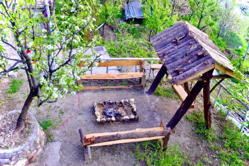 an overhead view of a fire pit in a garden at Manali Mist in Jagatsukh