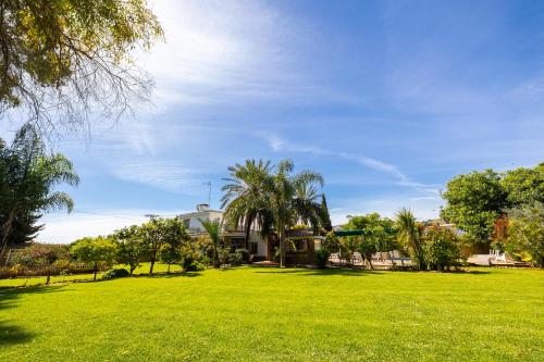 a field of green grass with a house and palm trees at Villa Terrenito Private Pool by AORA STAY in Fuengirola