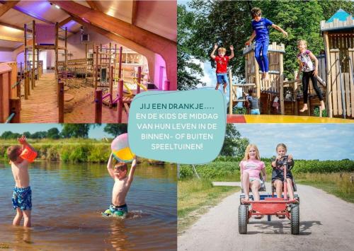 a collage of pictures of children playing in the water at Tiny Cabin 4 pers. in Zuna