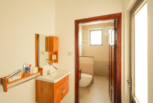 a bathroom with a sink and a toilet and a mirror at Sen Đá Villa - Succulent Villa in Da Lat