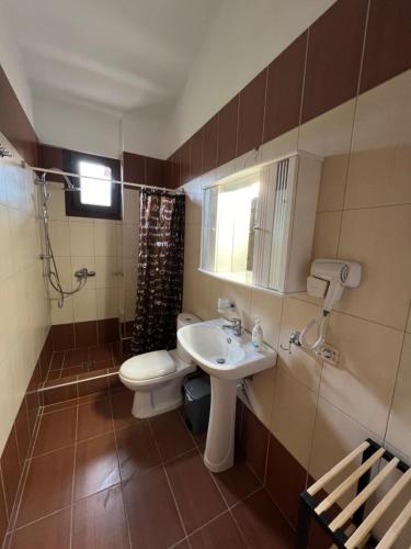 a bathroom with a toilet and a sink at Penelope's Maisonette in Skala Potamias
