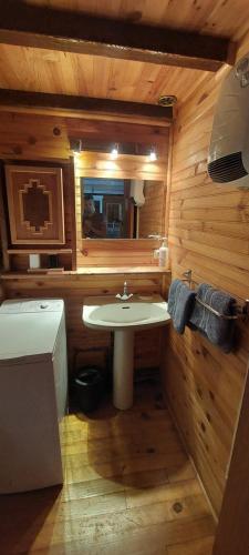 a bathroom with a sink and a mirror at Logement cosy au pied des pistes in Saint-Pierre-dels-Forcats