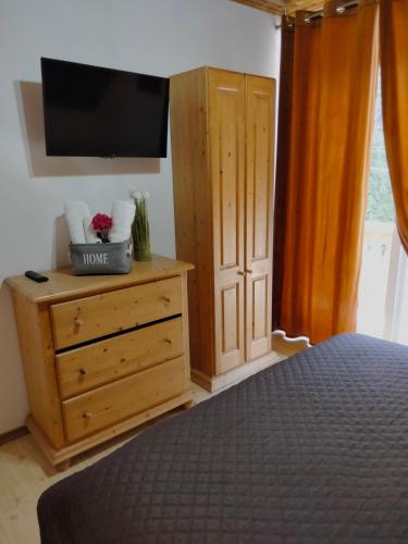 a bedroom with a bed and a tv on a dresser at Dor de Munte Transfăgarasan in Cîrţişoara