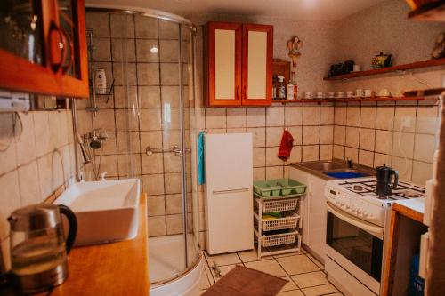 Dapur atau dapur kecil di Domek nad Jeziorem Parzeńskim