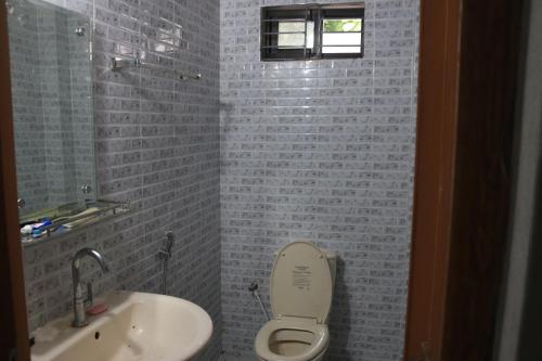 ein Badezimmer mit einem weißen WC und einem Waschbecken in der Unterkunft Goyla 