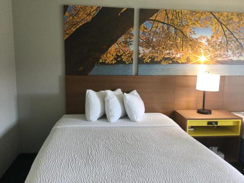 a bedroom with a bed with a painting on the wall at Days Inn by Wyndham International Falls in International Falls