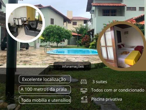 ein Flyer für eine Villa mit einem Pool in der Unterkunft Casa com 3 Suites à 200m da Praia - Barra de São Miguel in Barra de São Miguel