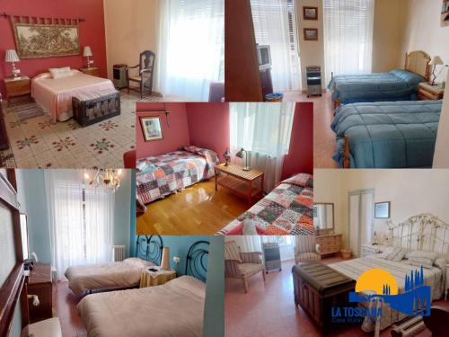 a collage of four pictures of a bedroom at La Toscana de Letur in Letur