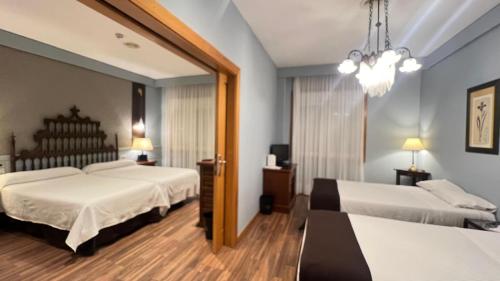 サリアにあるホテルアルフォンソIXのベッド2台と鏡が備わるホテルルームです。
