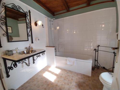 uma casa de banho com uma banheira, um lavatório e um WC. em Hotel Boutique Villa de Palacios em San Miguel de Aras