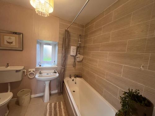 a bathroom with a sink and a tub and a toilet at Daffodil Lodge in Sligo