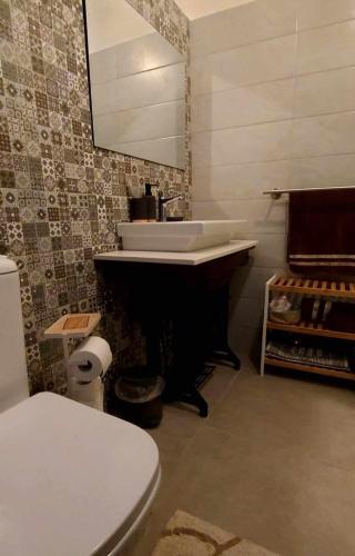 a bathroom with a sink and a toilet at Cactus & Mandala in Birżebbuġa