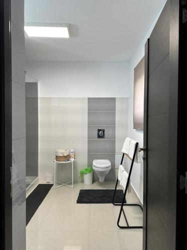 a bathroom with a toilet and a sink at Green Oasis in Stolniceni-Prăjescu