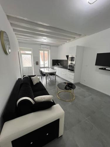 un salon avec un canapé et une table dans l'établissement Maison moderne proche zoo Beauval, à Selles-sur-Cher