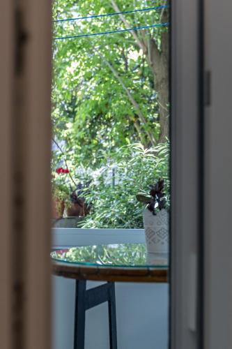 a view of a window with potted plants on a balcony at Apartment Near Bacvice in Split