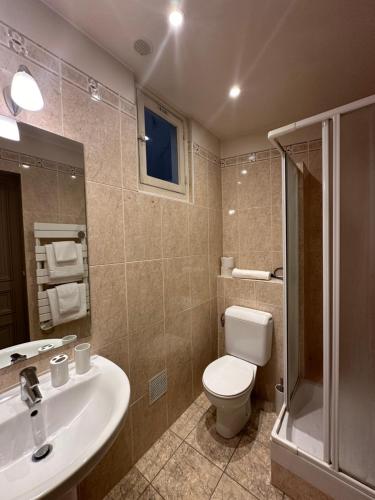 W łazience znajduje się toaleta, umywalka i prysznic. w obiekcie Maison Saint-Germain-des-Prés w Paryżu