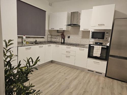a kitchen with white cabinets and stainless steel appliances at Sea View over Valletta Harbour 3 bedrooms 2 S4 in Sliema