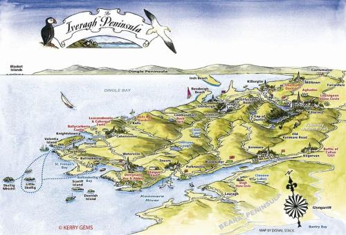 a map of the island of rumamine with a bird at Beautiful newly renovated farmhouse in Gortatlea