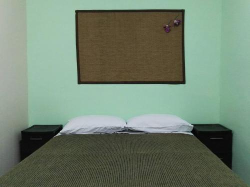 um quarto com uma cama com duas mesas de cabeceira e uma fotografia por cima em CALLE 36 em San José