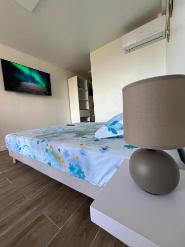 Una televisión o centro de entretenimiento en Laroom Kanel - Vue Mer & Piscine