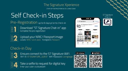 a flyer for a self check in steps on an iphone at ST Signature Bugis Middle,DAYUSE,9 hours 9AM-6PM in Singapore