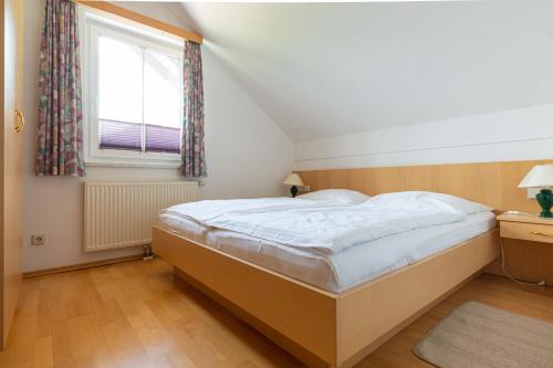 1 dormitorio con 1 cama grande y ventana en Appartment Isabelle Sky, en Presseggersee