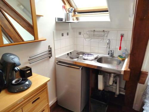 Il comprend une petite cuisine équipée d'un évier et d'un lave-vaisselle. dans l'établissement Studette Vesle 3, à Reims