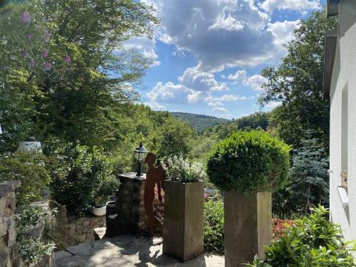 a view from the garden of a house at Design and art Comfortable holiday residence in Schlangenbad
