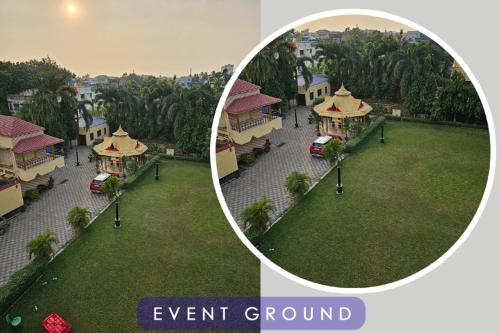 een luchtbeeld van een evenemententerrein in een park bij Hotel Sangam in Baharampur