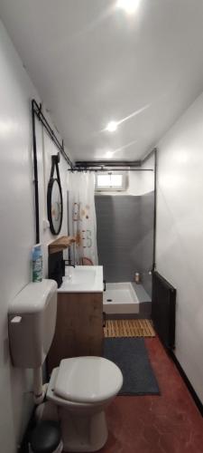 une salle de bain avec toilettes, lavabo et baignoire dans l'établissement LA JOVINE 2 Sault, à Sault