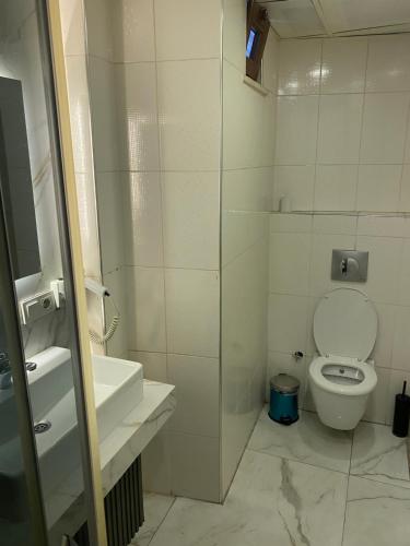 een badkamer met een toilet, een wastafel en een douche bij DVHOTEL in Istanbul
