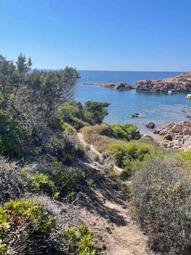 a view of a body of water with rocks and trees at Casa nuova indipendente in Sardegna in Laerru