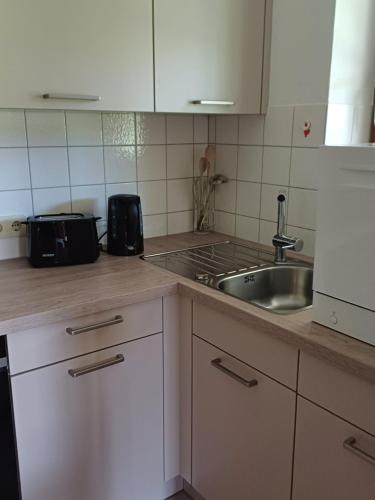 a kitchen with a sink and a counter top at Ferienclub Erlenbruck in Hinterzarten