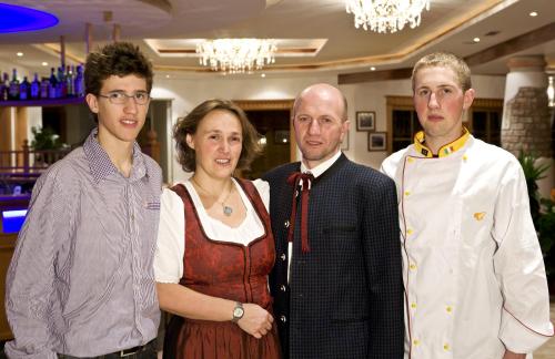 a group of people posing for a picture at Hotel Chalet Tianes - Alpine Relax in Castelrotto