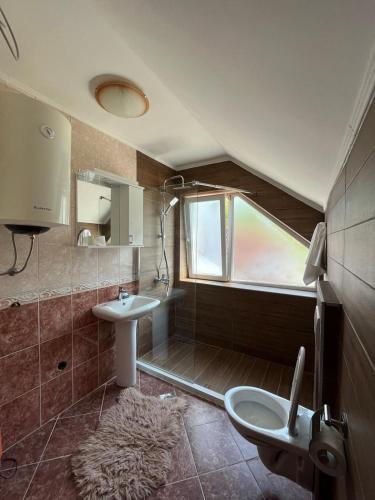 a bathroom with a sink and a toilet and a window at Anzoli 1 in Nikšić