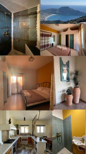 a collage of four pictures of a bedroom at Art and Nature Apartment in Sellía