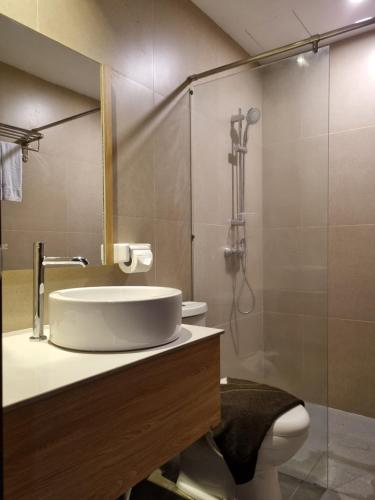 La salle de bains est pourvue d'un lavabo et d'une douche. dans l'établissement Vivotel Hotel, à Nagoya