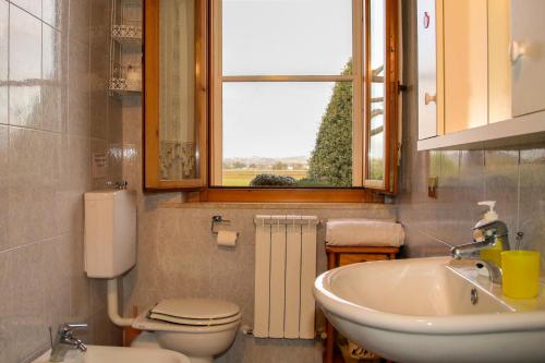 a bathroom with a sink and a toilet and a window at Agriturismo Al Vermigliano in Alberese