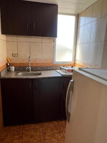 una cucina con lavandino e frigorifero di Rawche 30 Apartments a Beirut