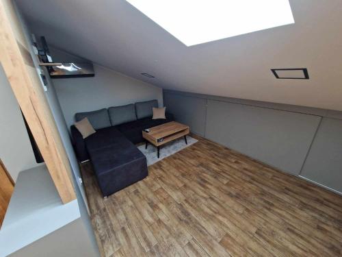ein Wohnzimmer mit einem Sofa und einem Tisch in der Unterkunft Apartament Gorzków 
