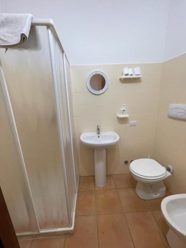 a bathroom with a shower and a toilet and a sink at Agriturismo Tre Elle in Acri