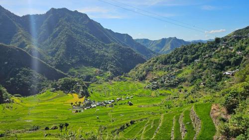 uitzicht op een groene vallei met bergen bij Batad Pension and Restaurant in Banaue