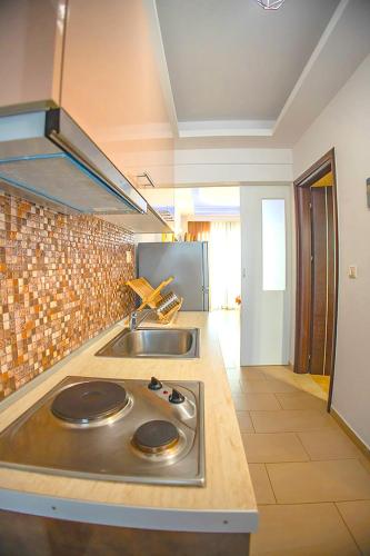 Η κουζίνα ή μικρή κουζίνα στο Dafni's Beachfront Luxury Studios